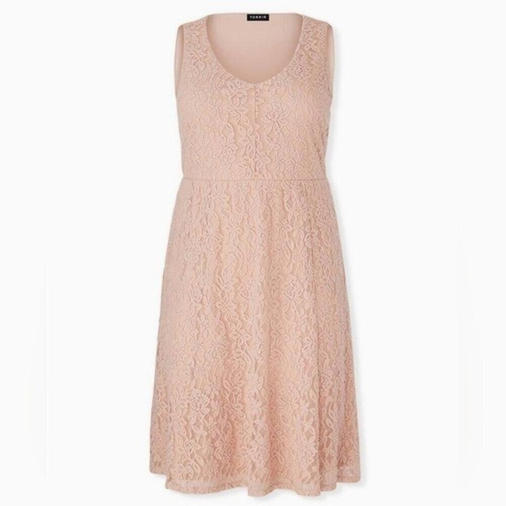 Torrid Women 3 3X Blush Pink Floral Lace Sleeveless Fit & Flare Pocket Dress
